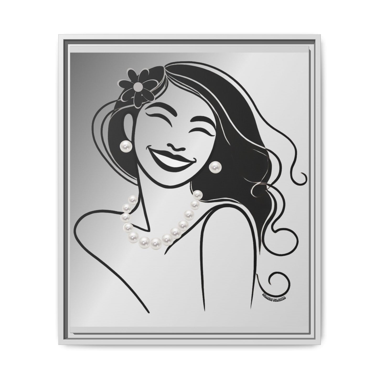 Pearls & Curls 3 | Black and White Framed Matte Canvas Wall Art
