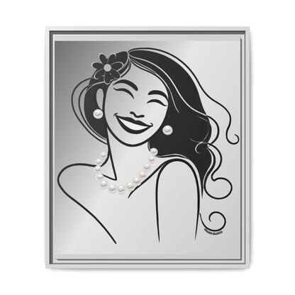 Pearls & Curls 3 | Black and White Framed Matte Canvas Wall Art