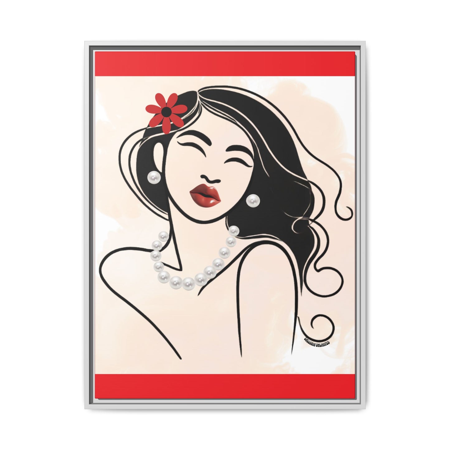 Pearls & Curls 3 | Scarlet Kiss Framed Matte Canvas Wall Art (black or white frame)