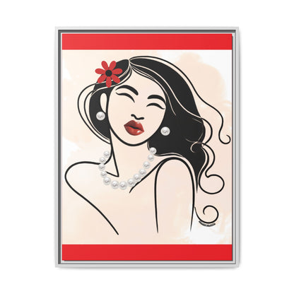Pearls & Curls 3 | Scarlet Kiss Framed Matte Canvas Wall Art (black or white frame)