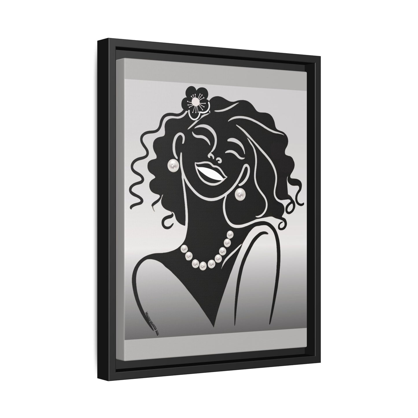 Pearls & Curls2 | Black and White - Framed Matte Canvas Art (black or white frame)