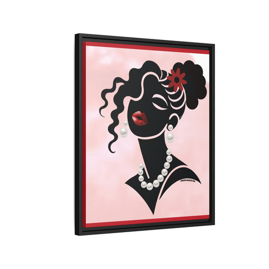 Pearls & Curls5 | Ruby Kiss - Framed Matte Canvas Art (black or white frame)