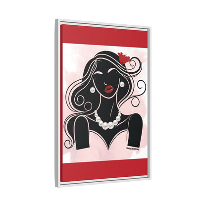 Pearls & Curls1 | Ruby Lips- Framed Matte Canvas Art (black or white frame)
