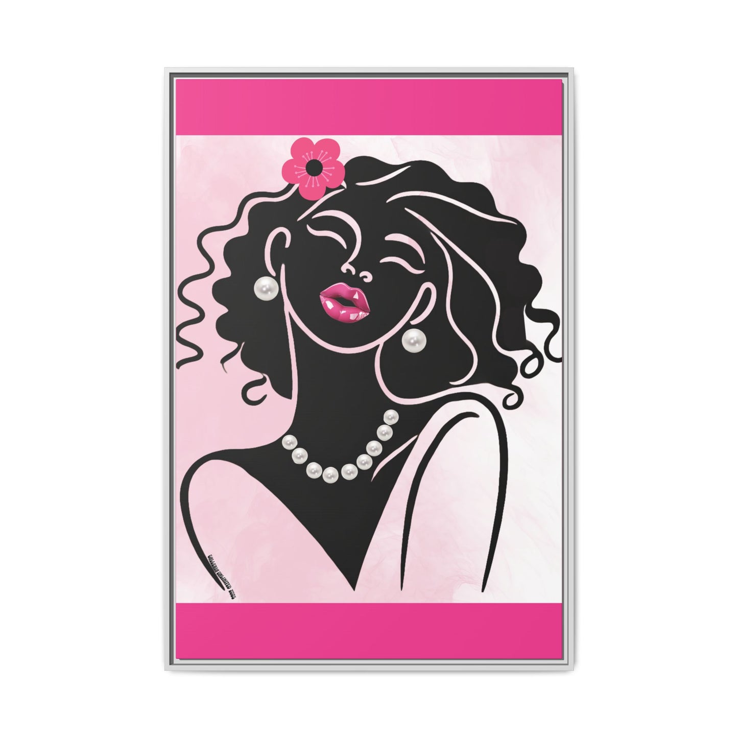 Pearls & Curls2 | Pink Pout - Framed Matte Canvas Art (black or white frame)