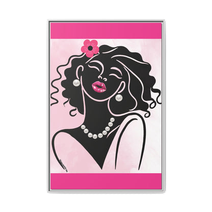 Pearls & Curls2 | Pink Pout - Framed Matte Canvas Art (black or white frame)