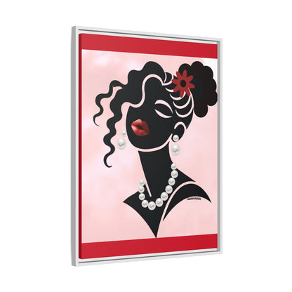 Pearls & Curls 5 | Crimson Kiss Framed Matte Canvas Wall Art (black or white frame)
