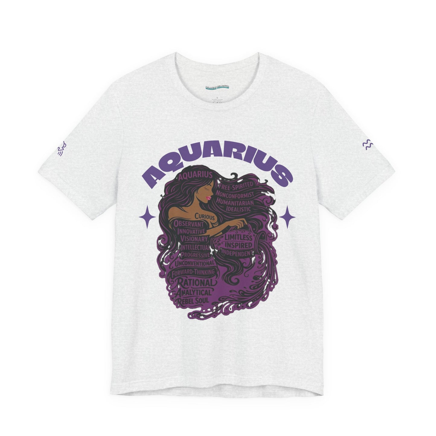 Aquarius | Word Art Graphic Tee (amethyst)-"Aquarius" Definition on Back
