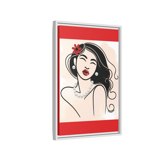 Pearls & Curls3 | Scarlet Kiss - Framed Matte Canvas Art (black or white frame)