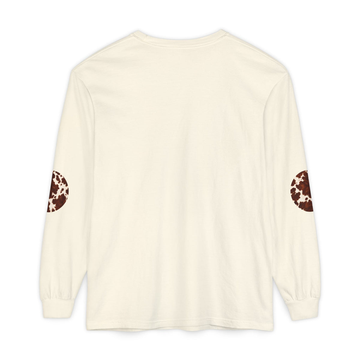 Cow| Brown & Cream Cowhide Circle Patch Long Sleeve Tee (Elbow Accents), multiple colors