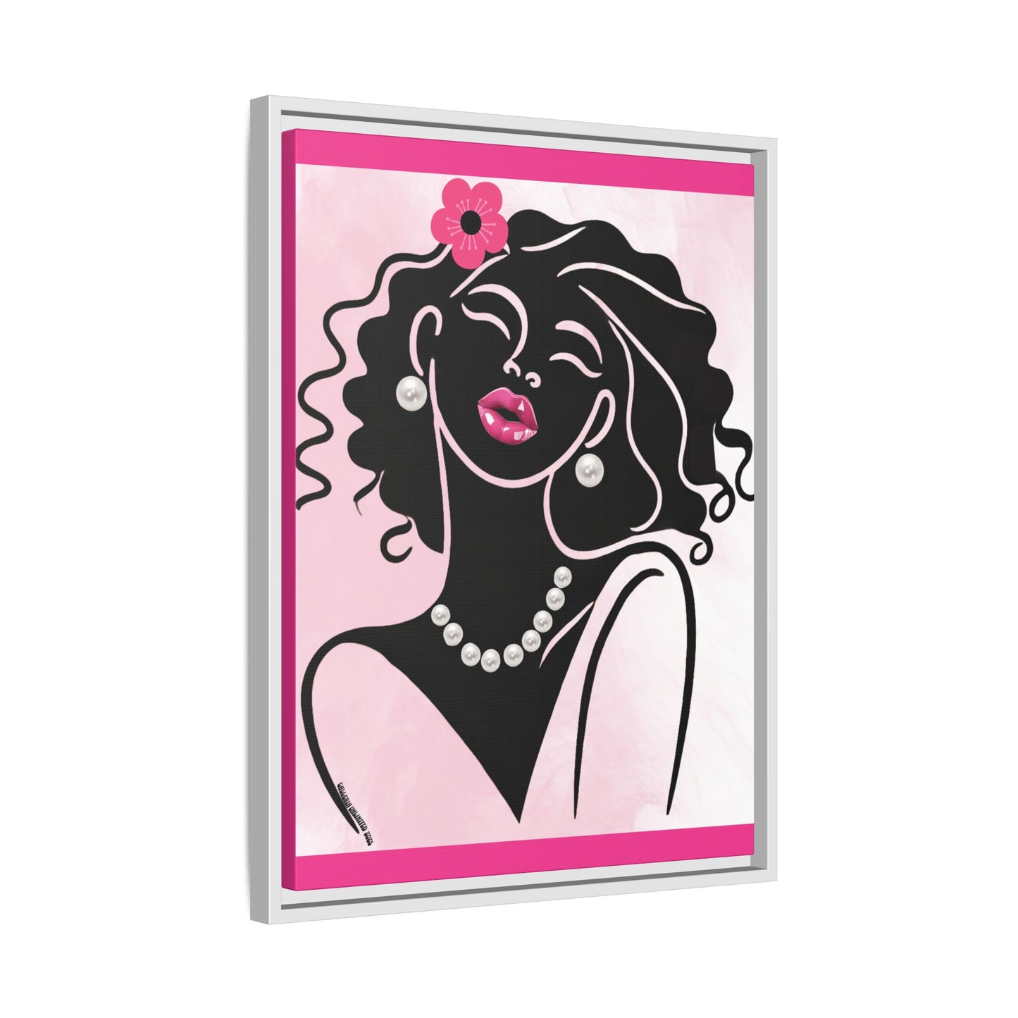 Pearls & Curls2 | Pink Pout - Framed Matte Canvas Art (black or white frame)