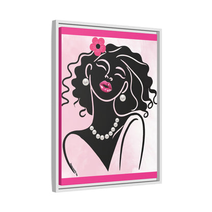 Pearls & Curls2 | Pink Pout - Framed Matte Canvas Art (black or white frame)