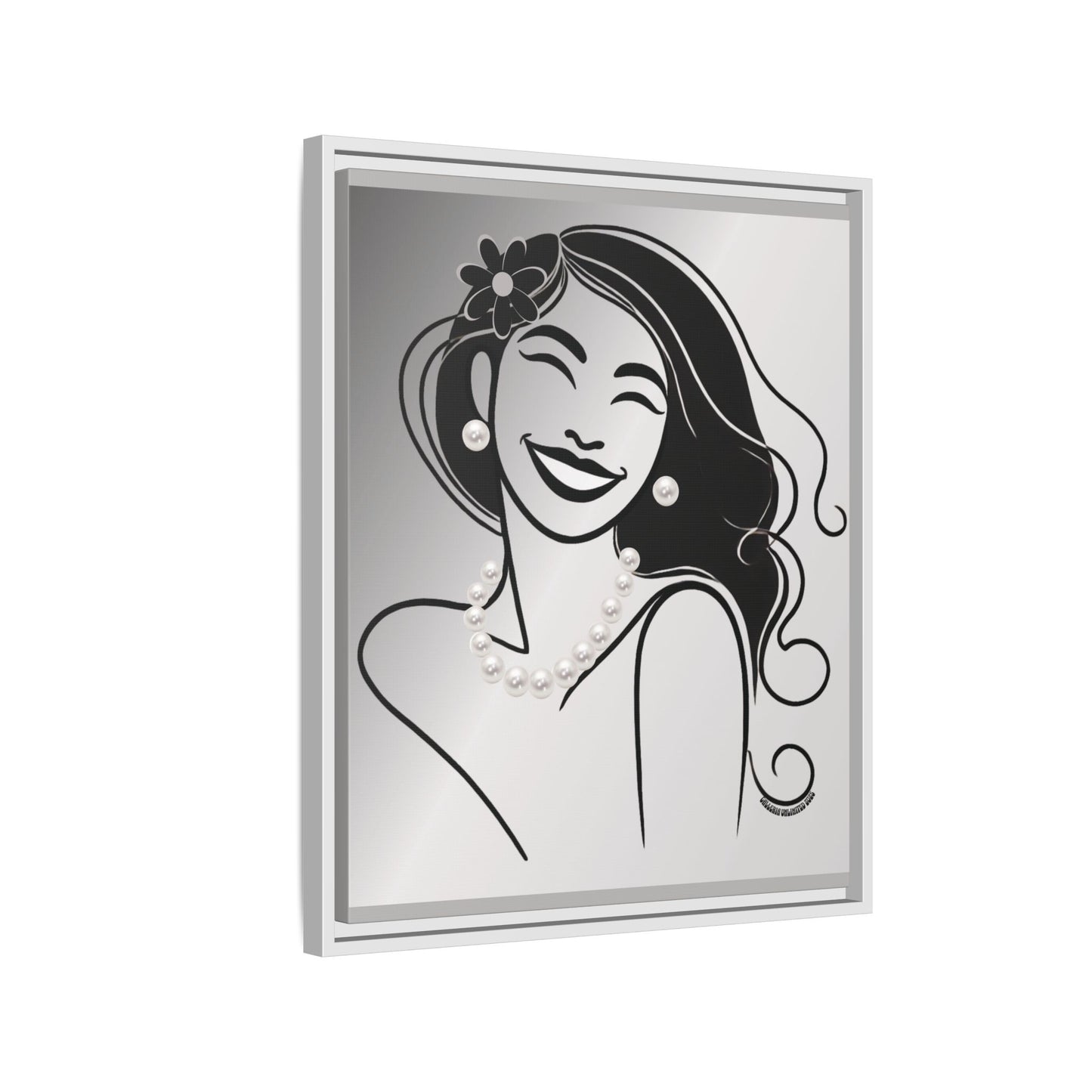 Pearls & Curls3 | Black and White - Framed Matte Canvas Art (black or white frame)