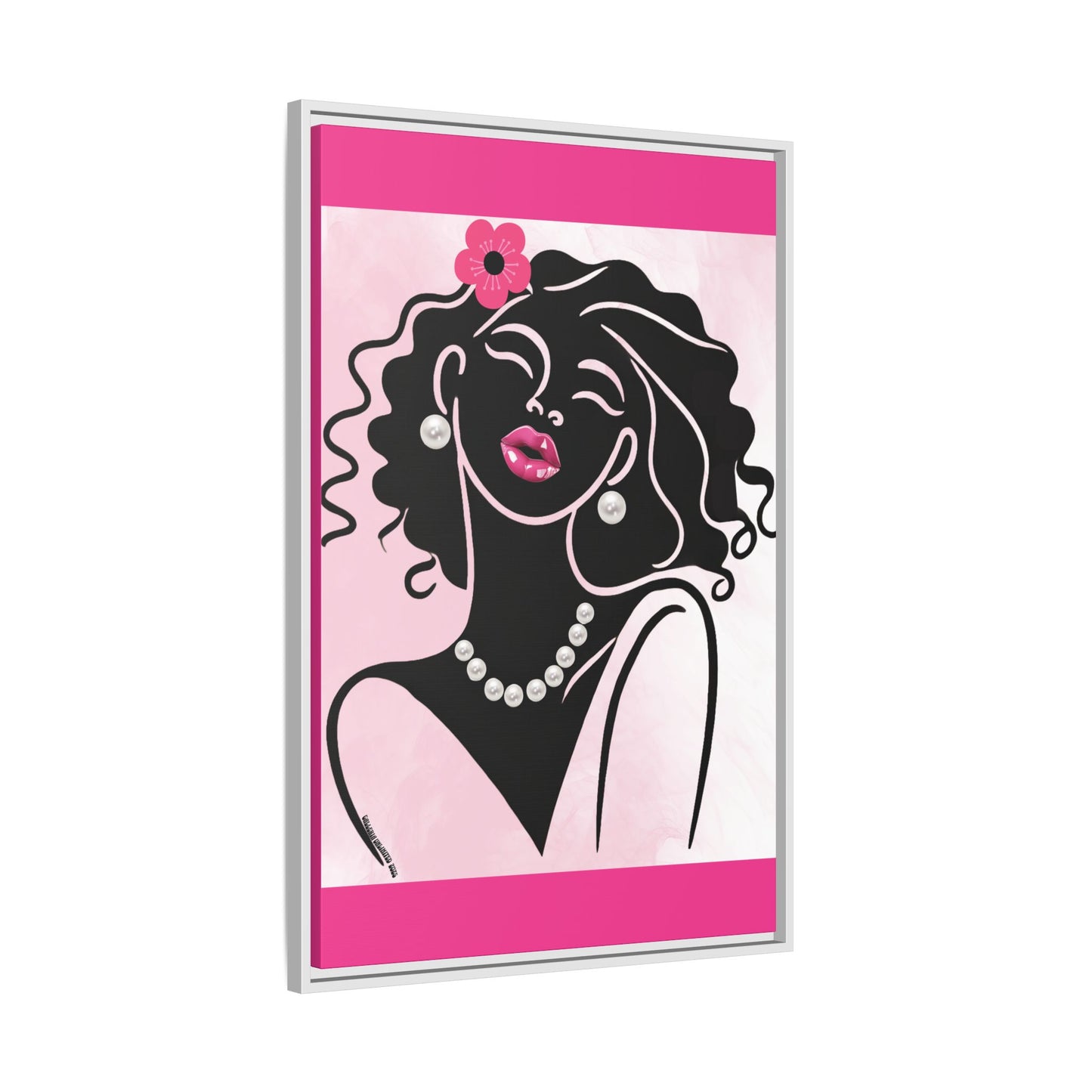 Pearls & Curls2 | Pink Pout - Framed Matte Canvas Art (black or white frame)
