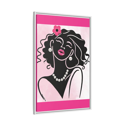 Pearls & Curls2 | Pink Pout - Framed Matte Canvas Art (black or white frame)