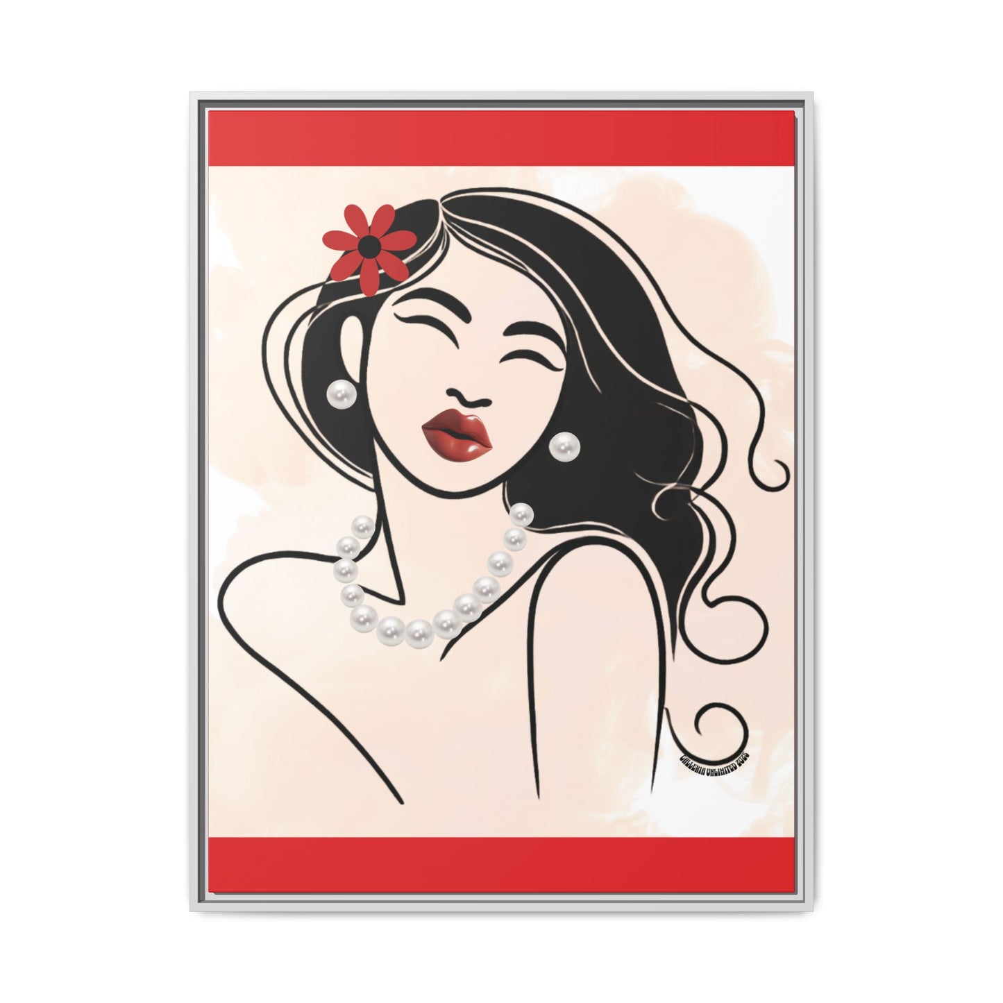 Pearls & Curls3 | Scarlet Kiss - Framed Matte Canvas Art (black or white frame)