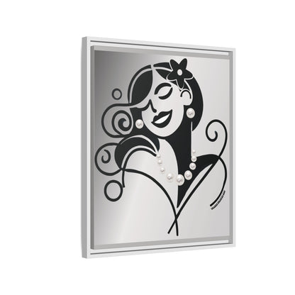 Pearls & Curls4 | Black and White - Framed Matte Canvas Art (black or white frame)