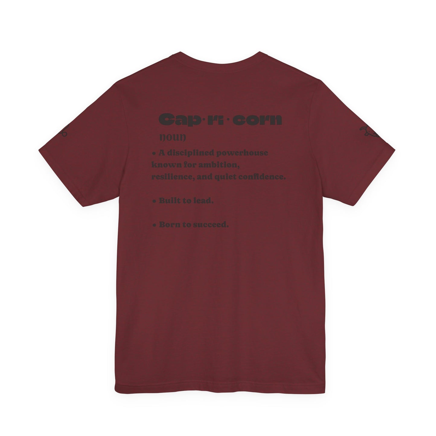 Capricorn | Word Art Graphic Tee (garnet) -- "Capricorn" Definition on Back