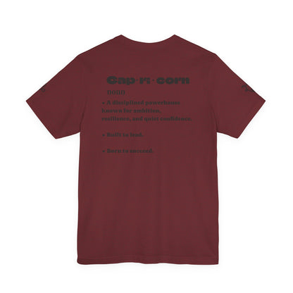 Capricorn | Word Art Graphic Tee (garnet) -- "Capricorn" Definition on Back
