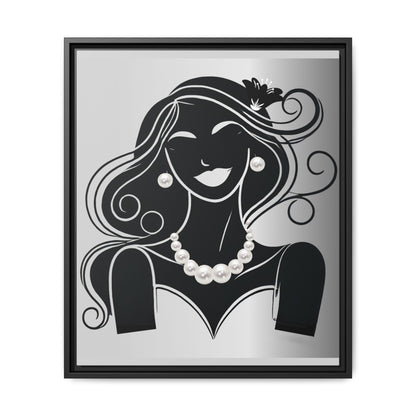 Pearls & Curls 1 | Black and White Framed Matte Canvas Wall Art