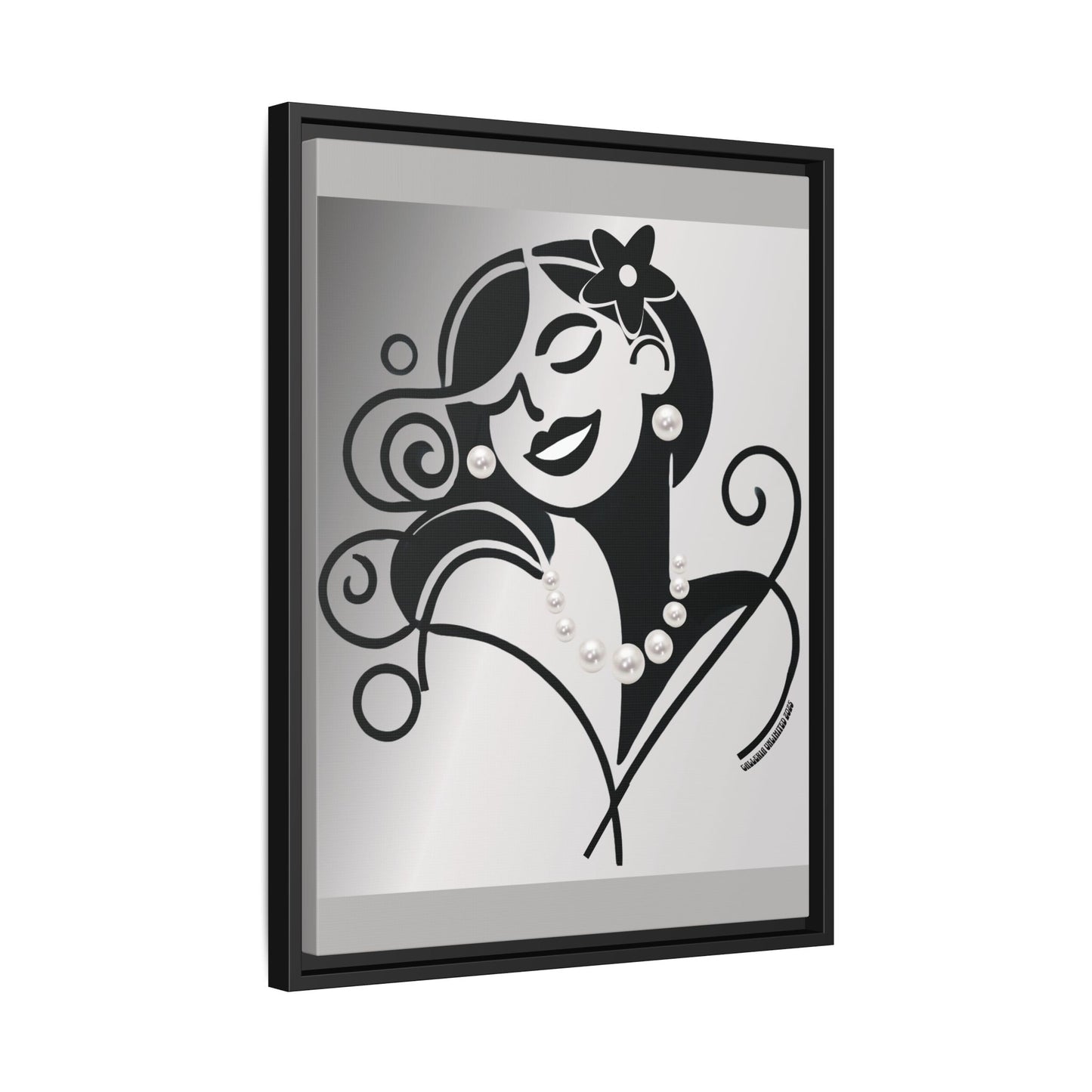Pearls & Curls4 | Black and White - Framed Matte Canvas Art (black or white frame)