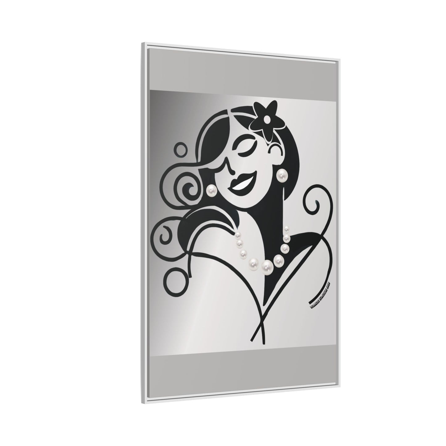 Pearls & Curls4 | Black and White - Framed Matte Canvas Art (black or white frame)