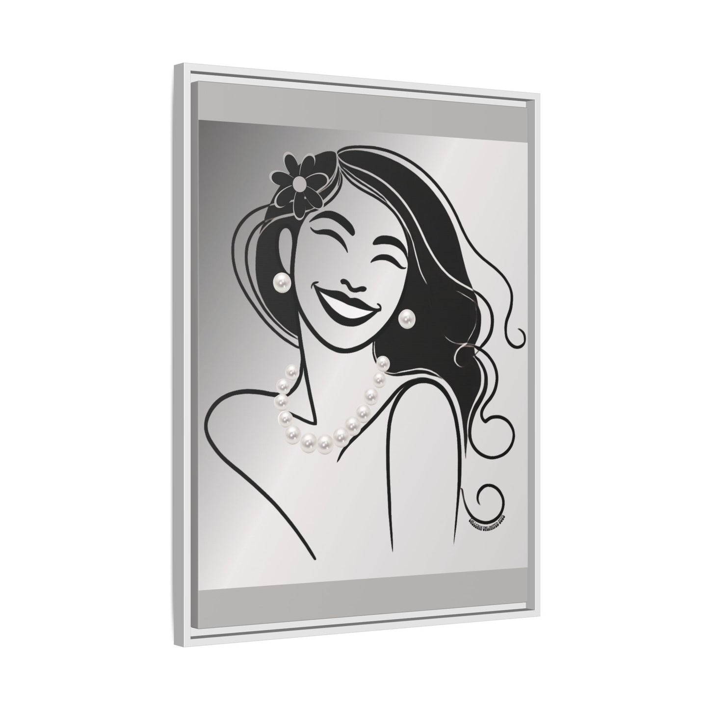 Pearls & Curls3 | Black and White - Framed Matte Canvas Art (black or white frame)