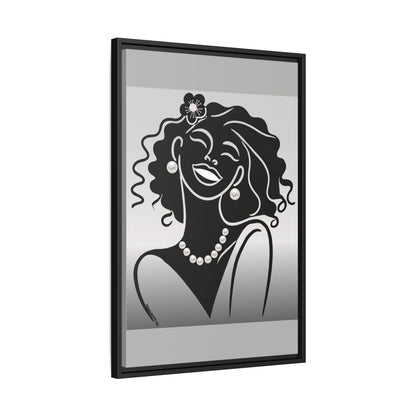 Pearls & Curls2 | Black and White - Framed Matte Canvas Art (black or white frame)