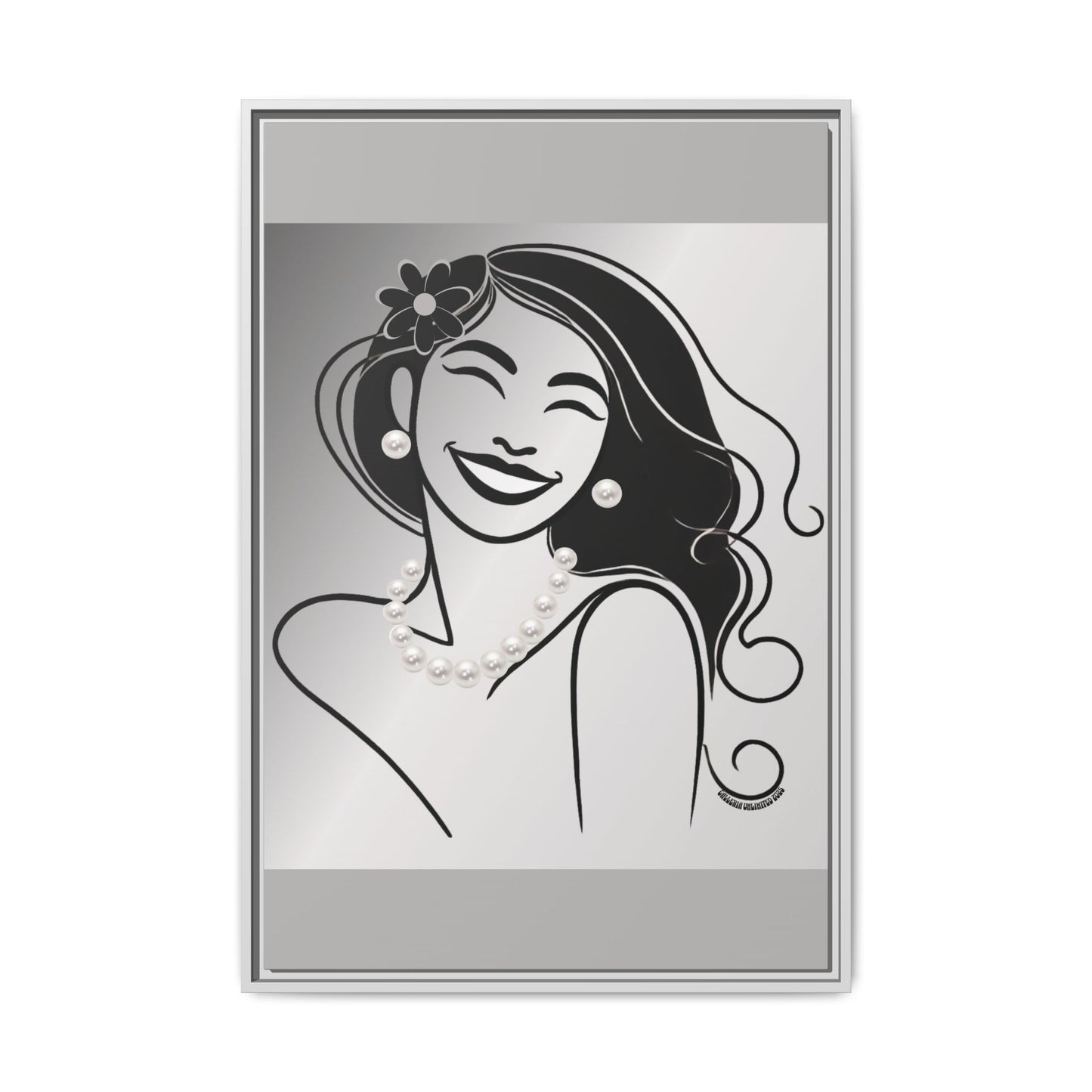 Pearls & Curls3 | Black and White - Framed Matte Canvas Art (black or white frame)