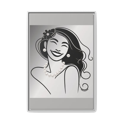 Pearls & Curls3 | Black and White - Framed Matte Canvas Art (black or white frame)