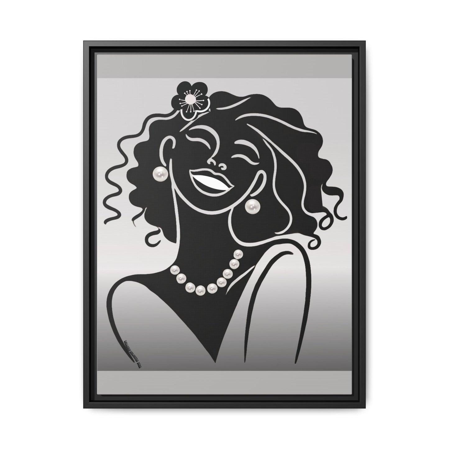 Pearls & Curls2 | Black and White - Framed Matte Canvas Art (black or white frame)