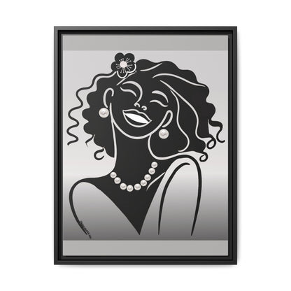Pearls & Curls2 | Black and White - Framed Matte Canvas Art (black or white frame)