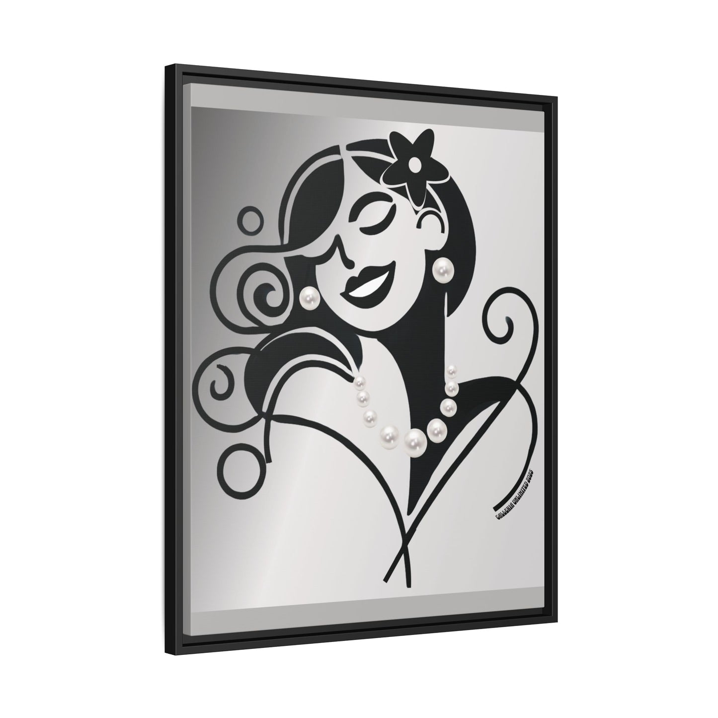 Pearls & Curls4 | Black and White - Framed Matte Canvas Art (black or white frame)