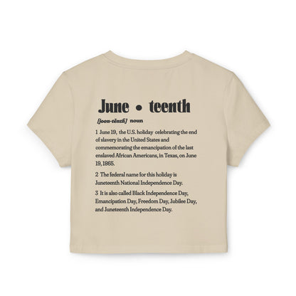 The 92% Club | Juneteenth Celebration Baby Tee, front and back design