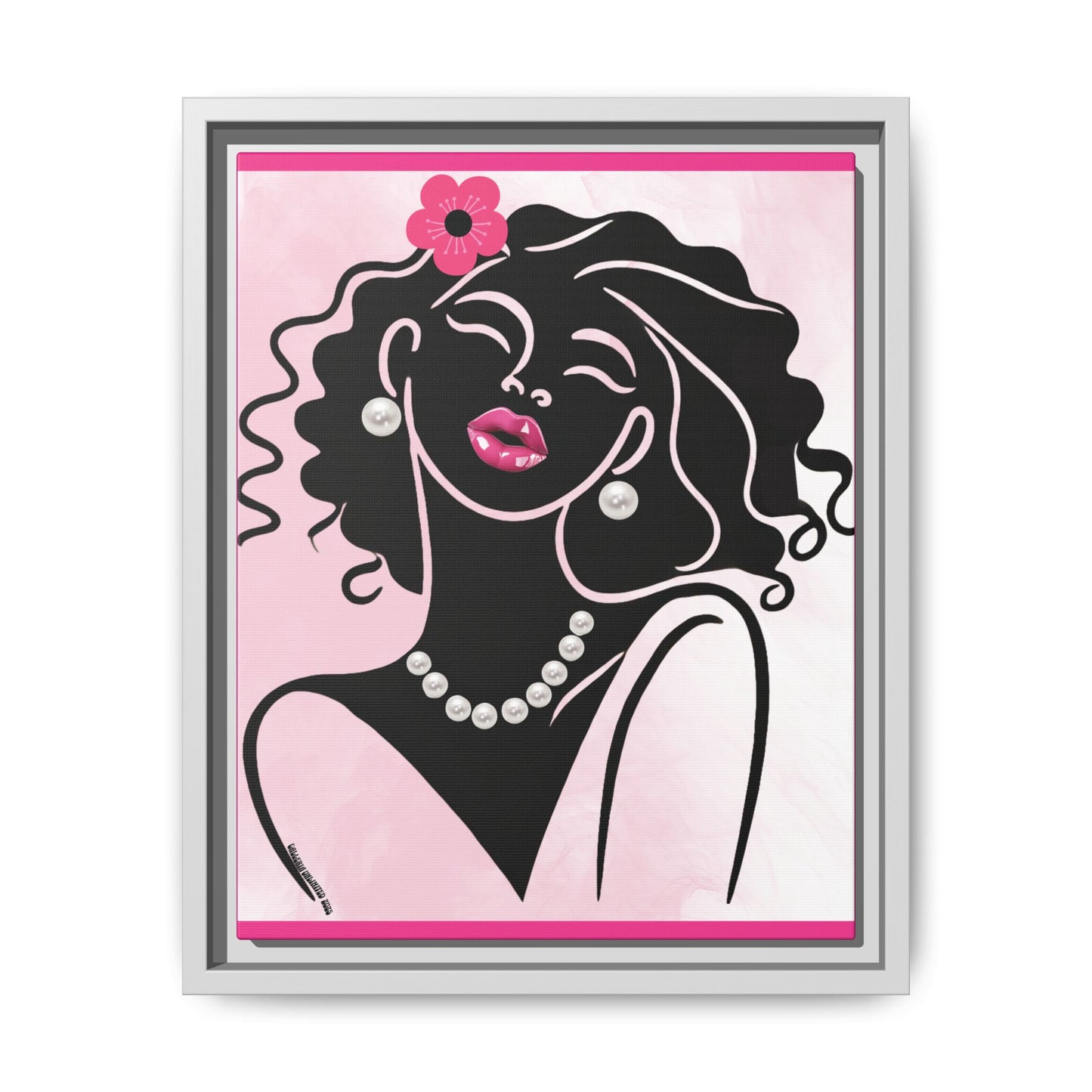 Pearls & Curls2 | Pink Pout - Framed Matte Canvas Art (black or white frame)