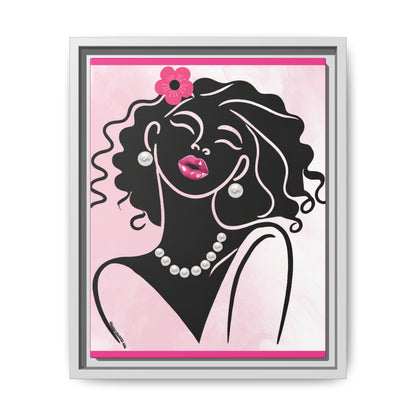 Pearls & Curls2 | Pink Pout - Framed Matte Canvas Art (black or white frame)