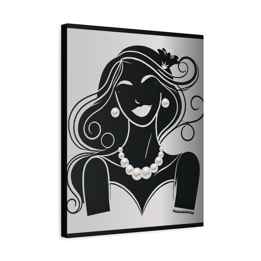 Pearls & Curls1 | Black and White Matte Canvas Print