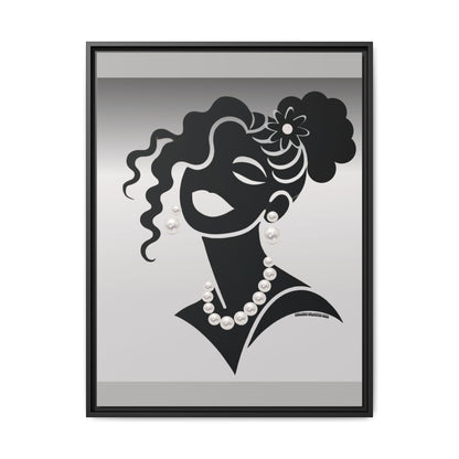 Pearls & Curls5 | Black and White - Framed Matte Canvas Art (black or white frame)