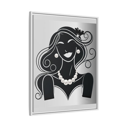Pearls & Curls 1 | Black and White Framed Matte Canvas Wall Art