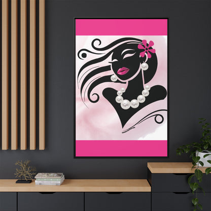 Pearls & Curls6 | Pink Pout - Framed Matte Canvas Art
