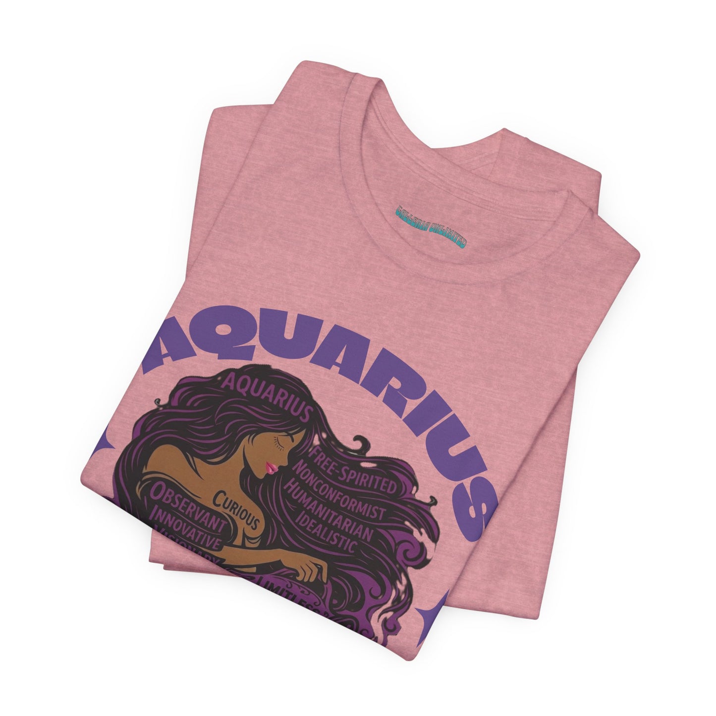 Aquarius | Word Art Graphic Tee (amethyst)-"Aquarius" Definition on Back