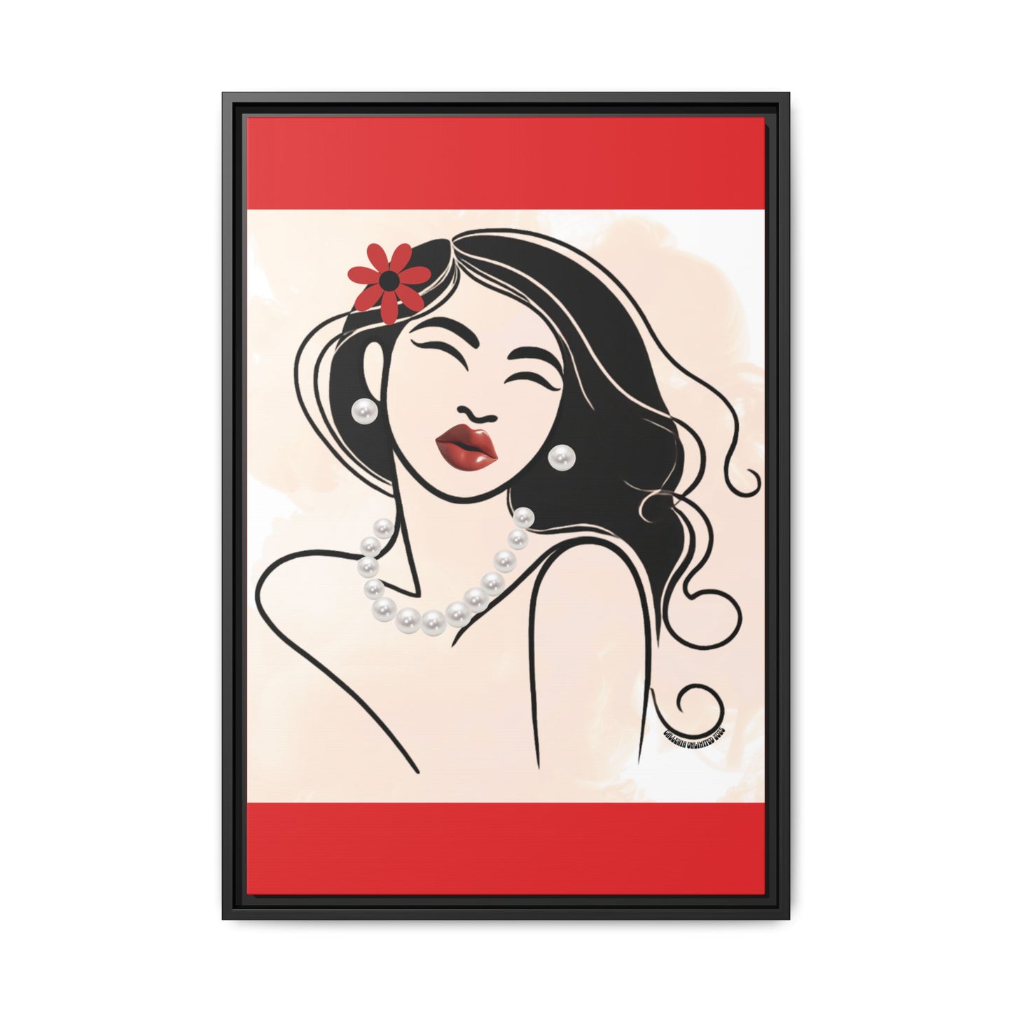 Pearls & Curls3 | Scarlet Kiss - Framed Matte Canvas Art (black or white frame)