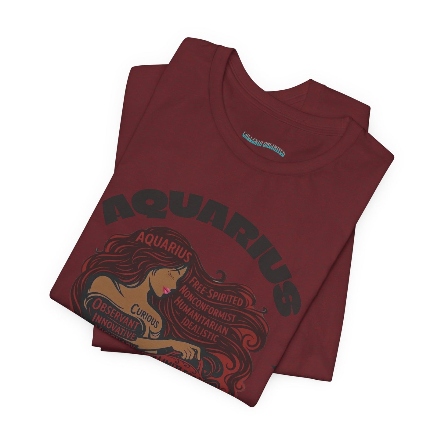 Aquarius| Word Art Graphic Tee (garnet) -- "Aquarius" Definition on Back