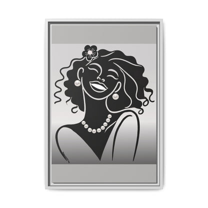 Pearls & Curls2 | Black and White - Framed Matte Canvas Art (black or white frame)