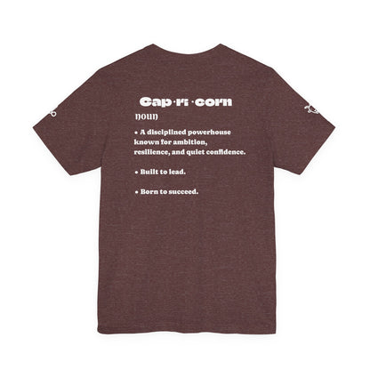 Capricorn | Word Art Graphic Tee2 (garnet) -- "Capricorn" Definition on Back