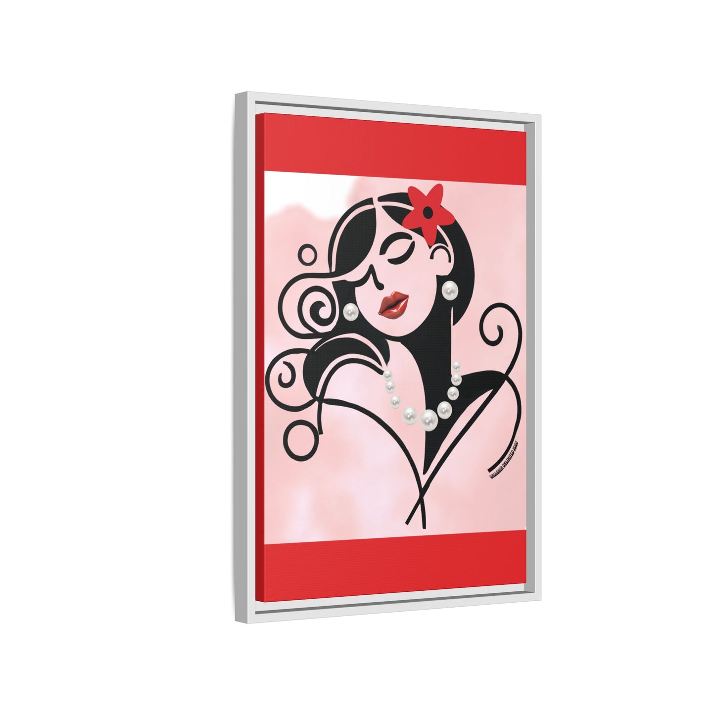 Pearls & Curls4 | Scarlet Kiss - Framed Matte Canvas Art (black or white frame)