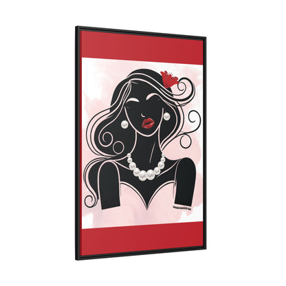 Pearls & Curls1 | Ruby Lips- Framed Matte Canvas Art (black or white frame)