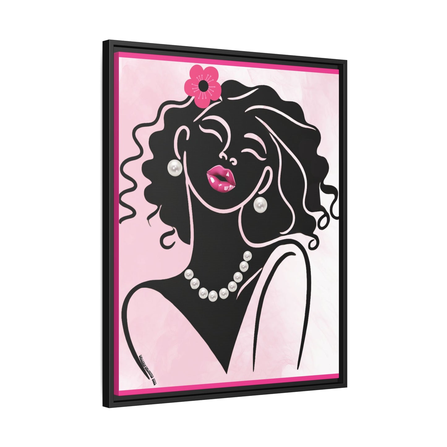 Pearls & Curls2 | Pink Pout - Framed Matte Canvas Art (black or white frame)