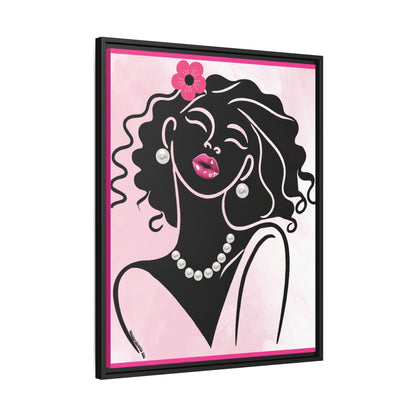 Pearls & Curls2 | Pink Pout - Framed Matte Canvas Art (black or white frame)
