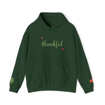 The Thankful Edit1 |Light Green Embroidered Thankful Hoodie, red hearts (multiple colors)