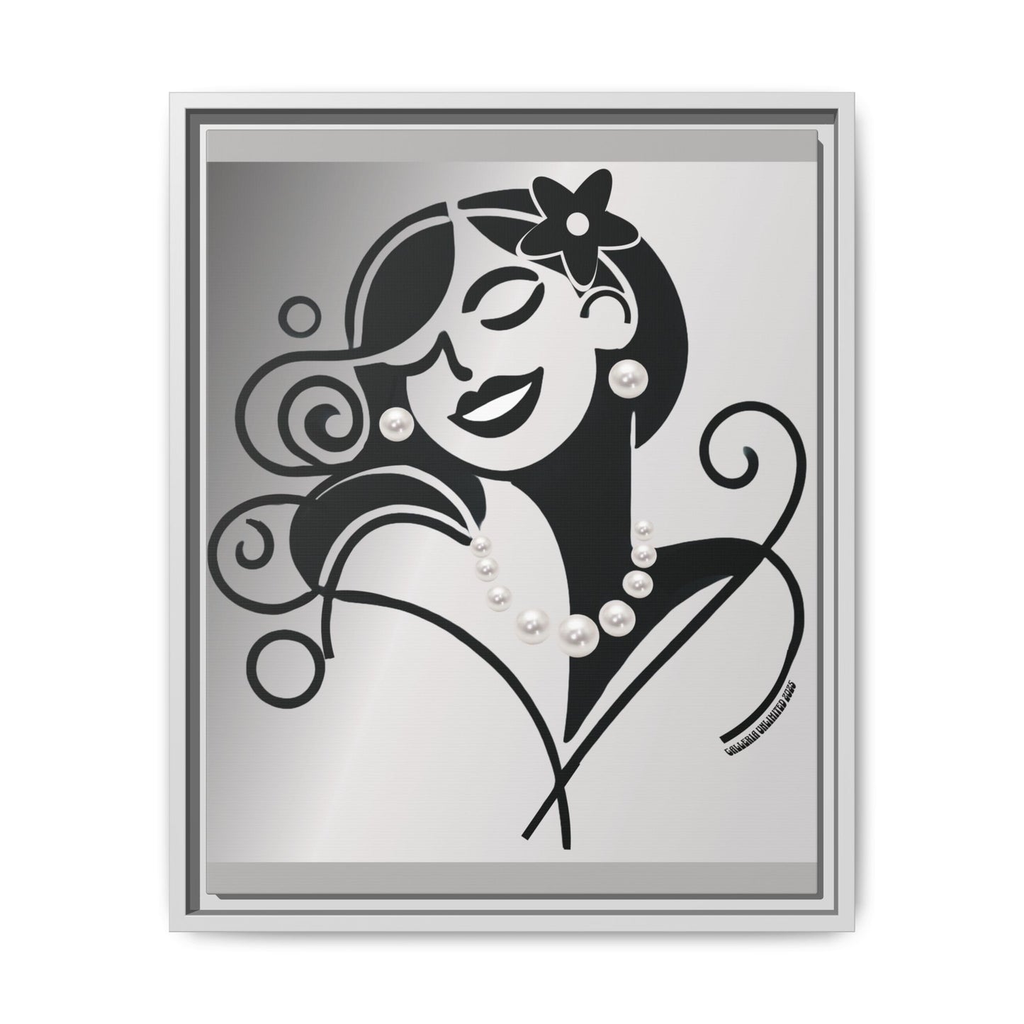 Pearls & Curls4 | Black and White - Framed Matte Canvas Art (black or white frame)